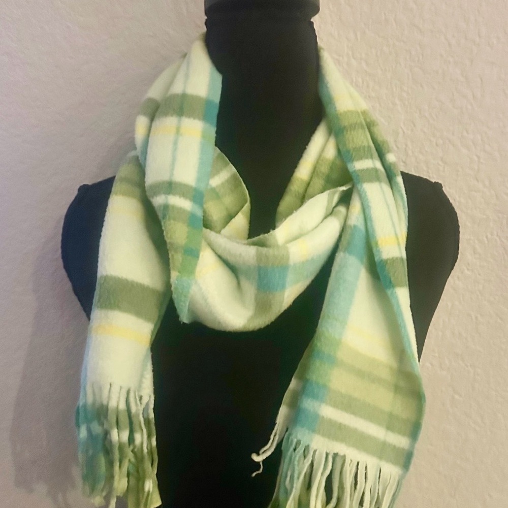 Soft Green Plaid Scarf - Women's Accessory